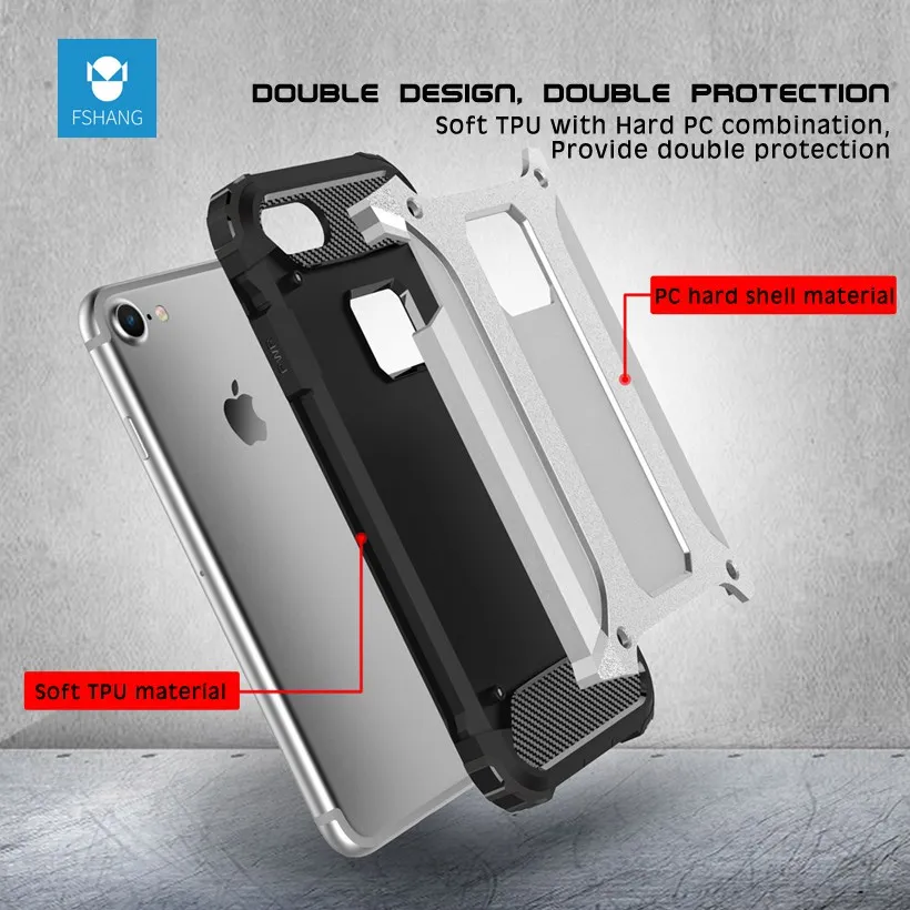 Fshang анти стук чехол для iPhone 6 S Plus 360 градусов тяжелых силиконовая pc phone case iphone плюс