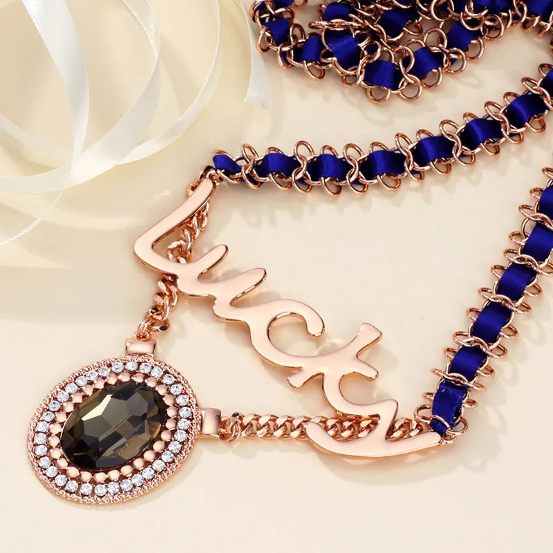 Neoglory австрийские стразы розовое золото длинные цепочки ожерелья для женщин Панк