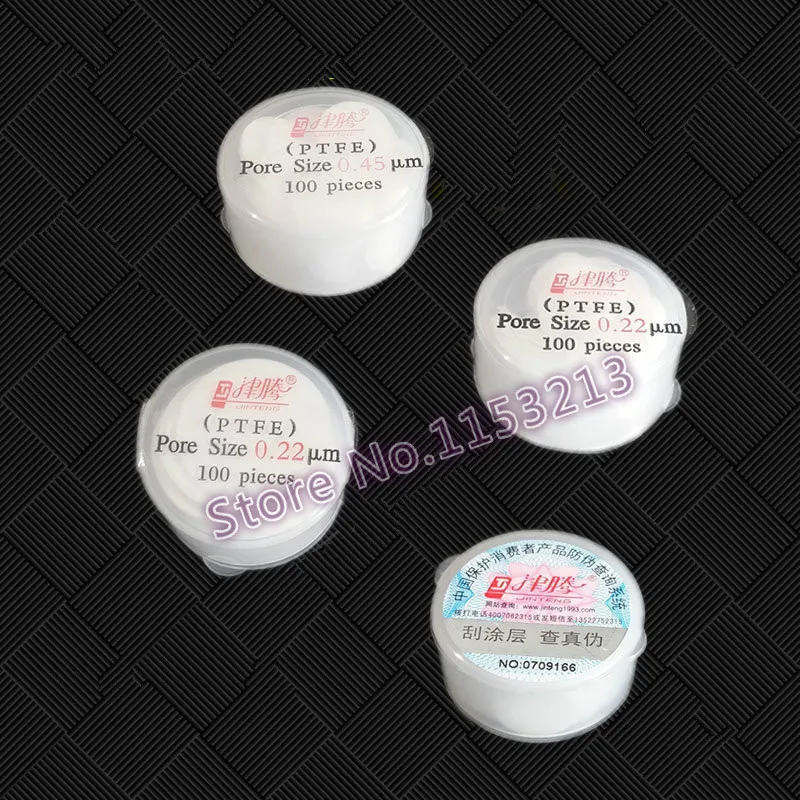 Микропористые мембраны фильтра гидрофильные PTFE 13 мм/25 мм 0.45um/0.22um PTFE микро мембранные фильтры 100 шт/pk JIN TENG бренд