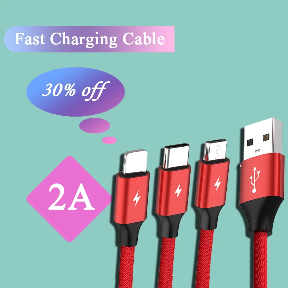 3 в 1 кабель для зарядки Micro USB Type C 8 pin передачи данных 2 M быстрой Xiaomi/Huawei/Androi|Кабели