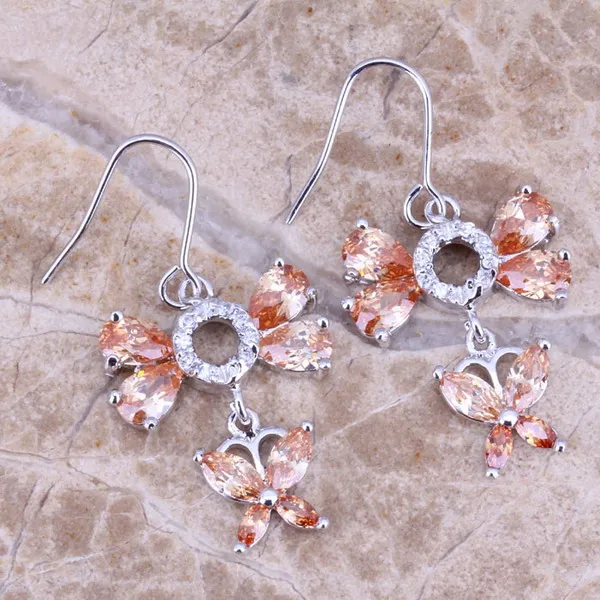 Коричневые морганитовые белые CZ посеребренные Висячие серьги бабочки N0859|earrings