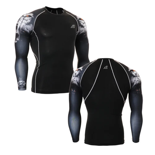 Fixgear Technical Double Graphic Compression Tights Multi-Functional Training Running Bodybuilding Fitness Sports Tops Shirts | Спорт и