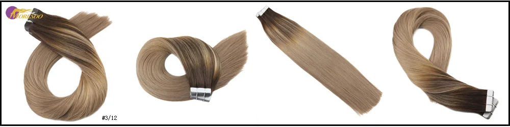 Moresoo, 14-24 дюйма, накладные волосы на ленте, человеческие волосы, Balayage, блонд, Remy, волосы для наращивания на коже, 2,5 г/шт., 25 г-100 г