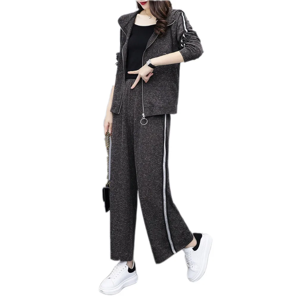 

2018 Autumn season new style korean BIG SIZE ladys' fashion hooded cardigen and trousers Women's suit
