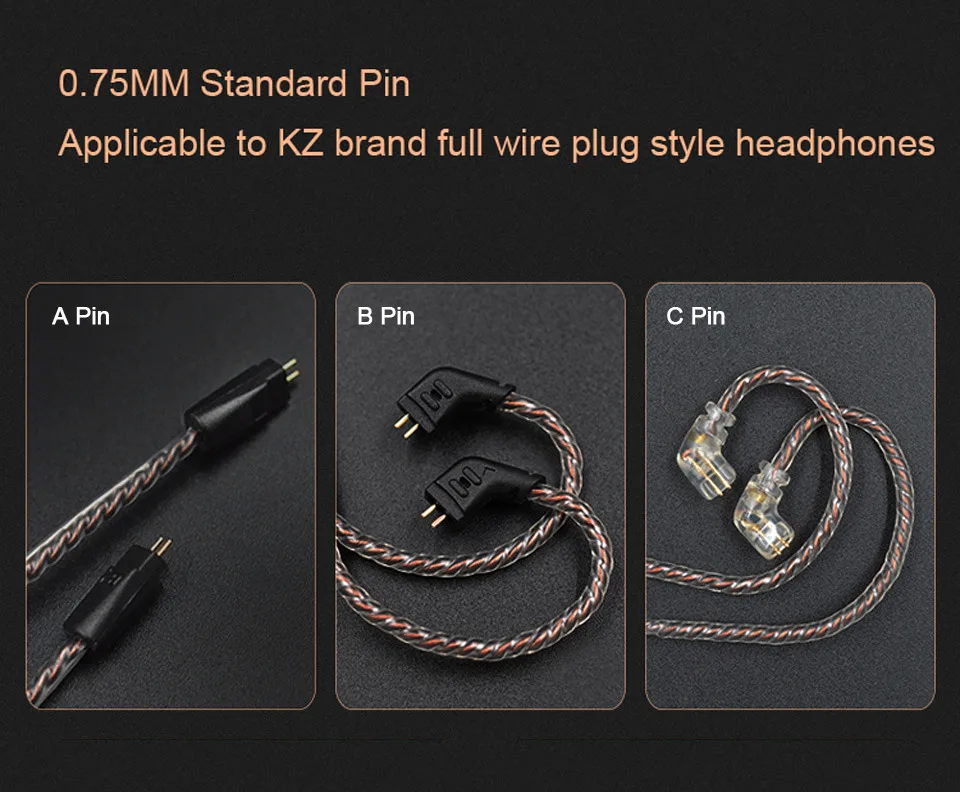 KZ кабель ZSN Pro сменный провод с 3,5 мм 2Pin 0,75 мм разъем бескислородный медный кабель для CCA KZ ZST/ZS10/ZSX/AS16