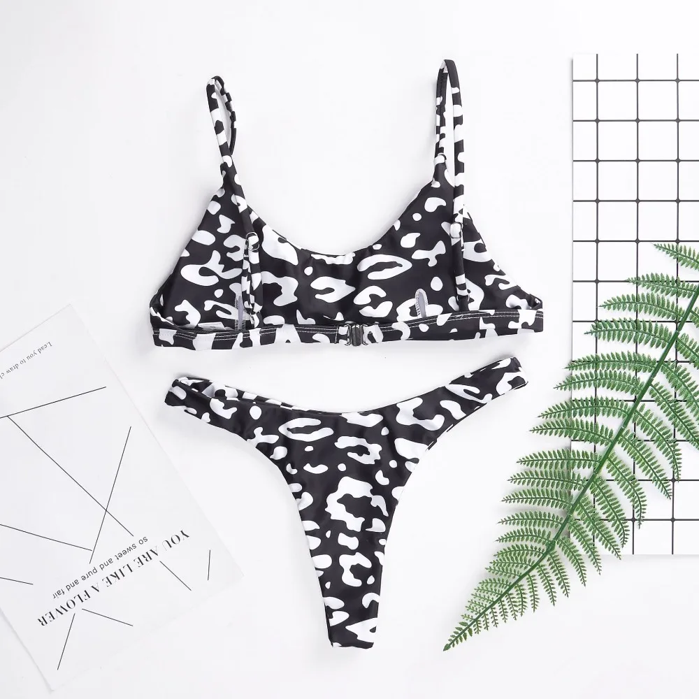 Зеленые и белые женские сексуальные комплекты бикини с леопардовым принтом