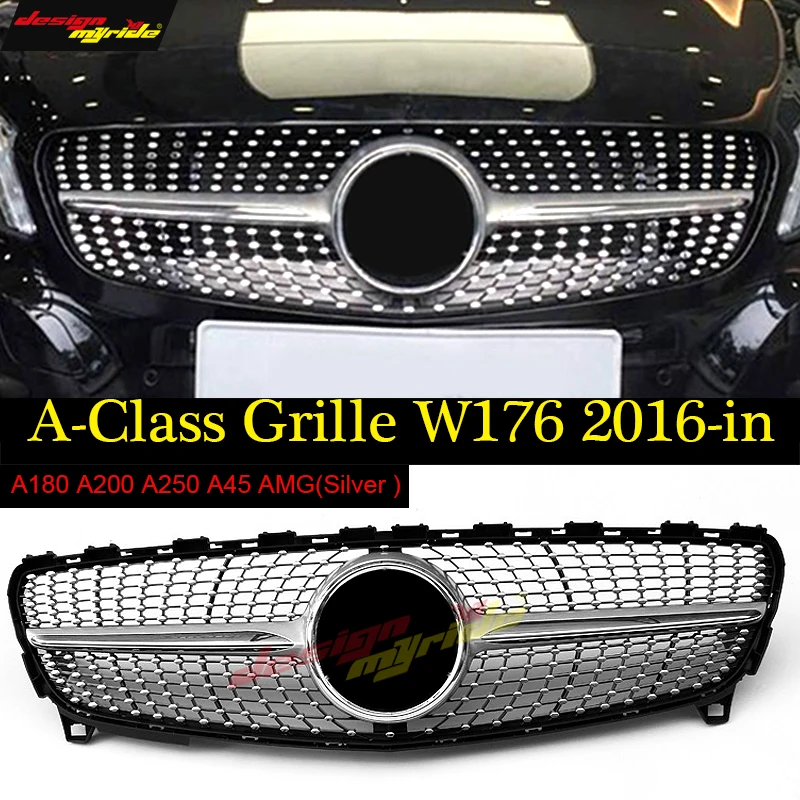 W176 Алмазная Передняя решетка для гриля Серебряная ABS Mercedes Benz A180 A200 A250 A300 A45 вид без