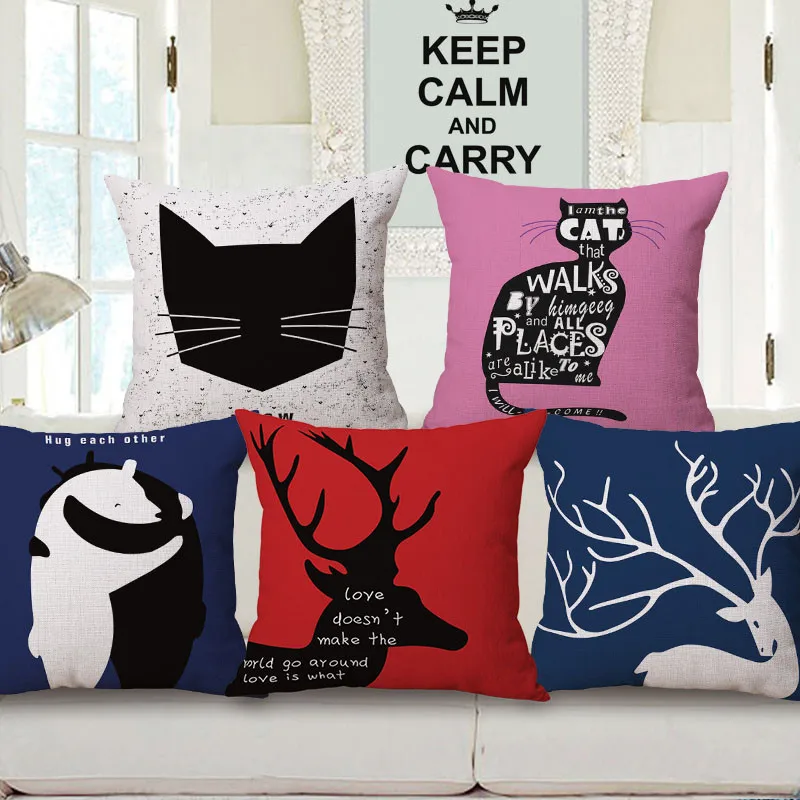 

Nordic Cartoon Animal Bear Deer Cat Mr. Mrs. Mustache Rose Linen Pillow Case