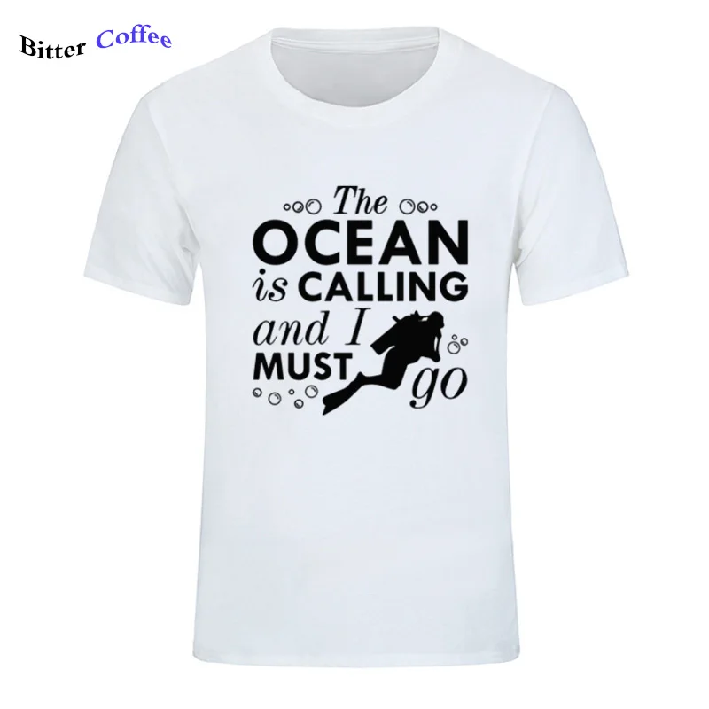 Мужская футболка с коротким рукавом Humor The Ocean Is call and I Must Go забавная аквалангом