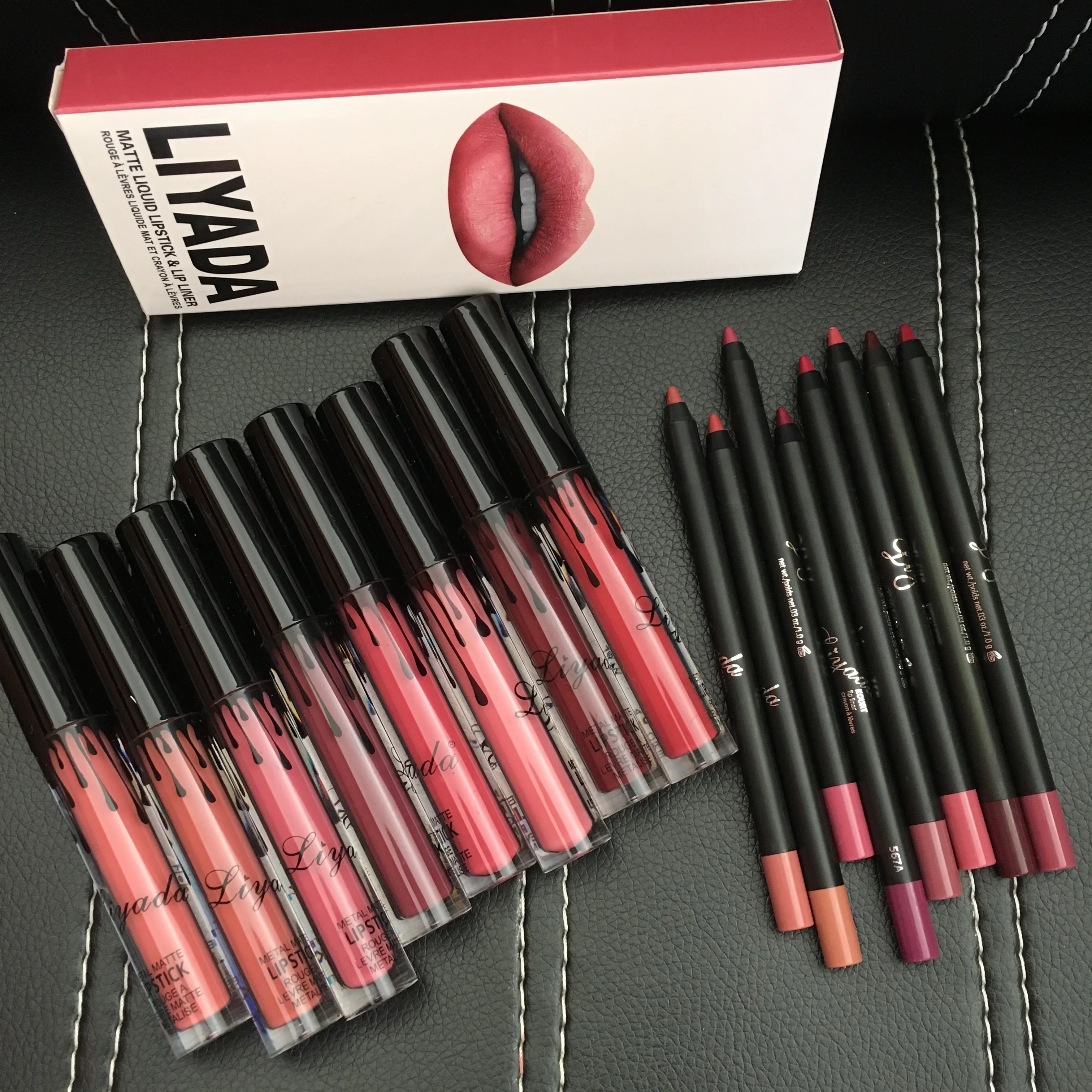 Liyada 8 компл. матовый блеск для губ + Lips Pencil Макияж Lasting Водонепроницаемый Жидкий