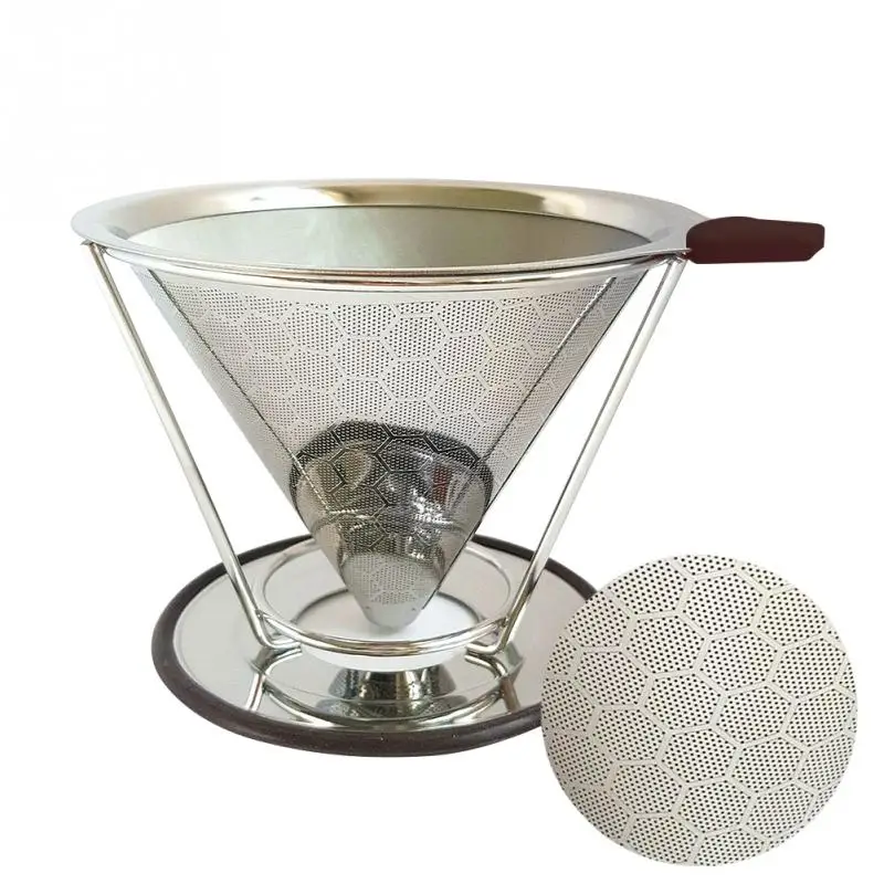 Двухслойный фильтр для кофе из нержавеющей стали многоразовый конус капельницы