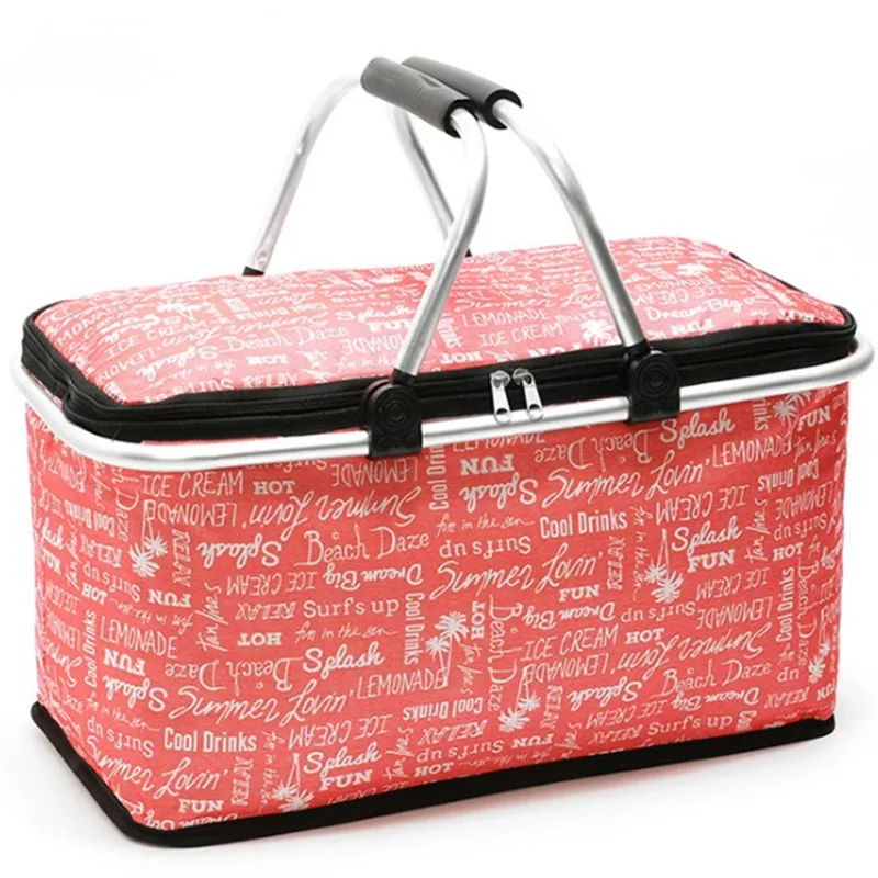600D Folding Basket Bags Keep Food Hot/Cold Fashion Insulated Lunch Bag Women Men Tote Cooler Picnic Travel Thermal Box handbag