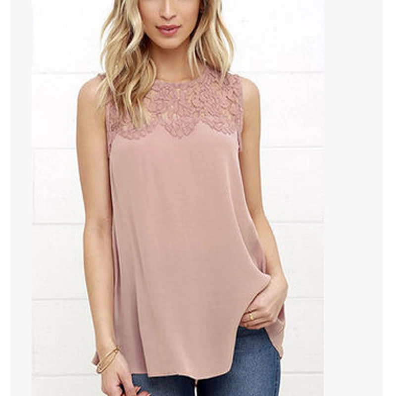 Женские футболки белые кружевные полые шифоновые элегантные женские без рукавов