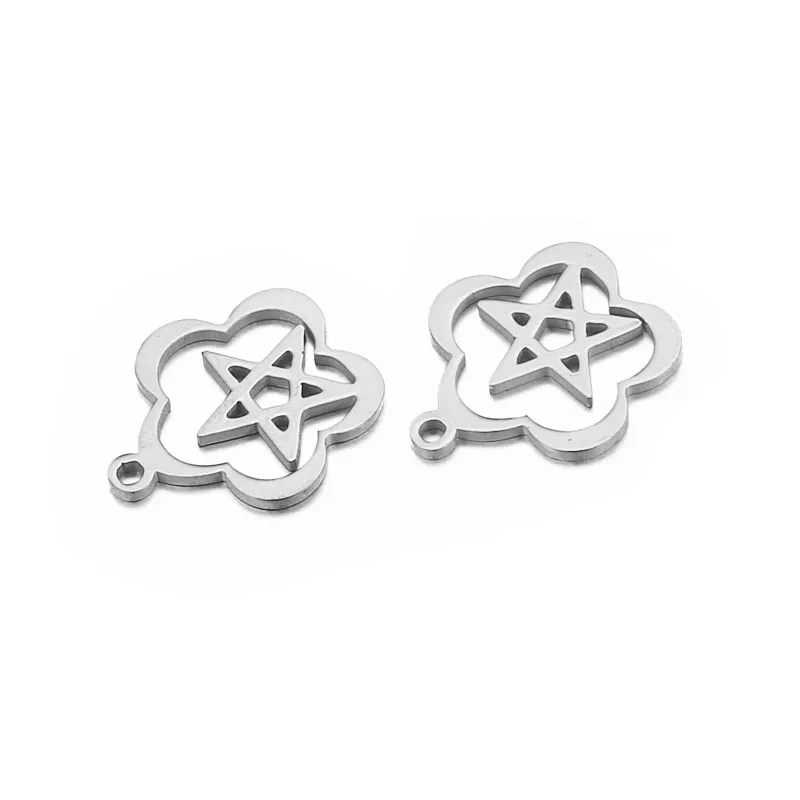 silver star KDY069 10 шт. милые маленькие шармы из нержавеющей стали в форме листа звезды, круглые подвески в виде сердца для изготовления ювелирных изделий, круглые шармы, подвески, аксессуары - Окраска металла: silver star KDY069