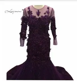 same purple Leeymon русалка с длинными рукавами кружева тюль вечернее платье длинный поезд элегантный роскошный вечернее платье 3D цветы Vestido De Fiesta - Цвет: same purple