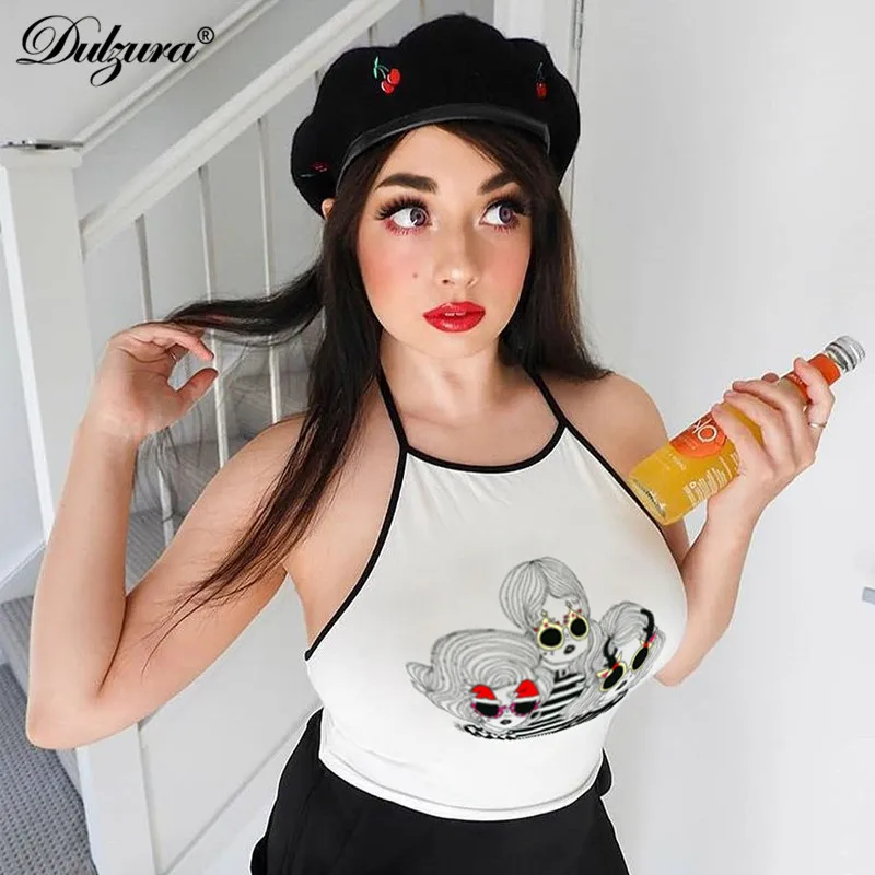 Dulzura 2019 летний женский укороченный топ топы майка милый белый без рукавов уличная