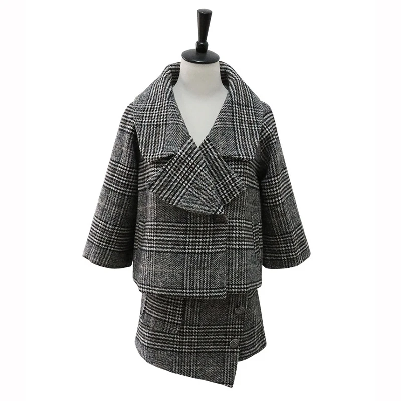 2018 Новая мода осень зима Хаундстут короткие шерстяное пальто Топы женские