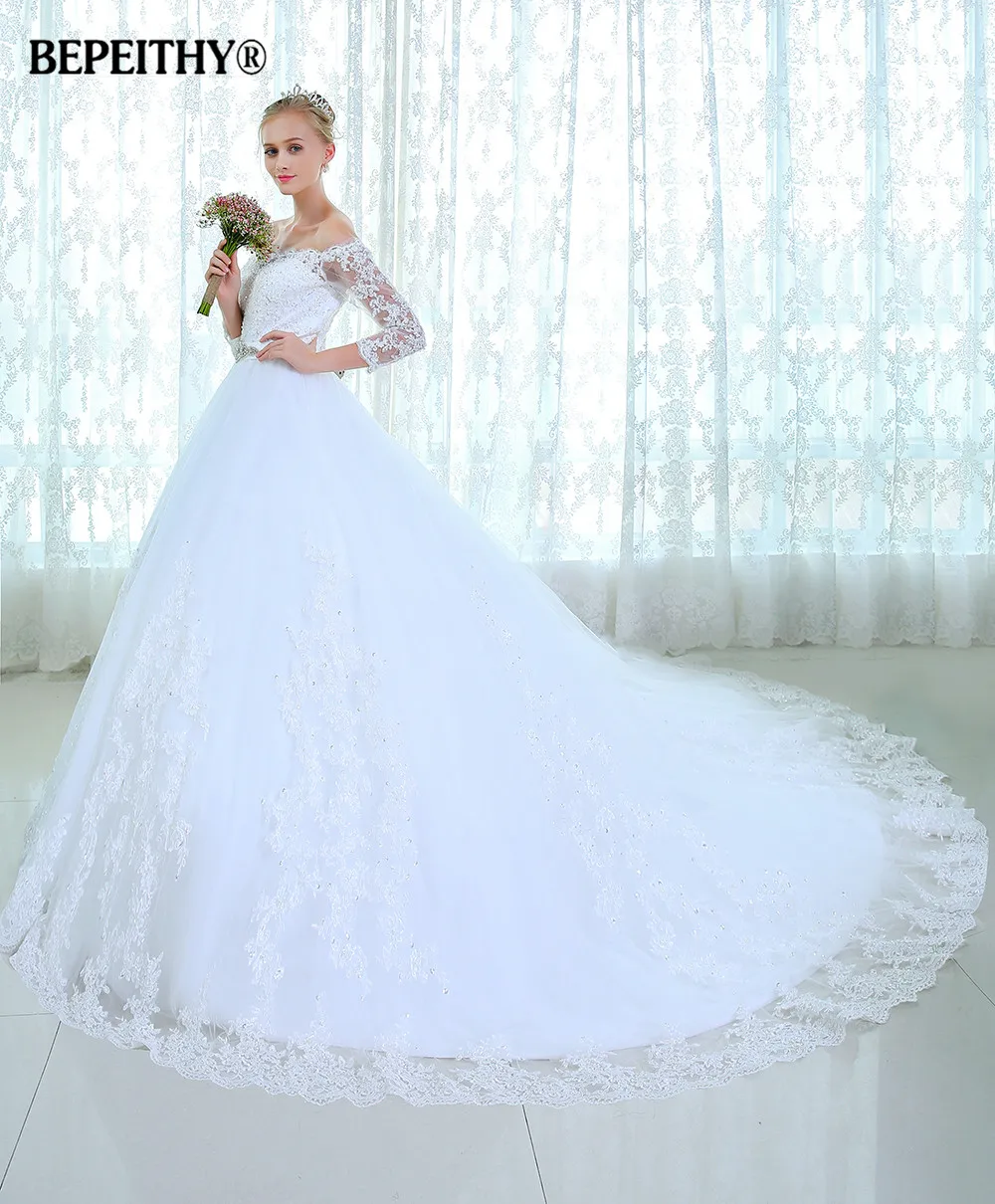 Роскошное кружевное свадебное платье с рукавом три четверти недорогое 2021 Casamento es