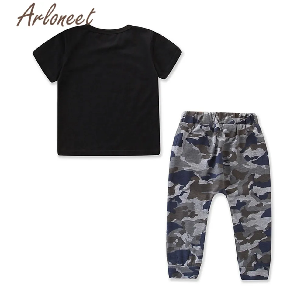 ARLONEET Cool baby boy Clothes short sleeve tshirt Letter print beach shirt for boys Camouflage pants 2019 Summer Outfits |