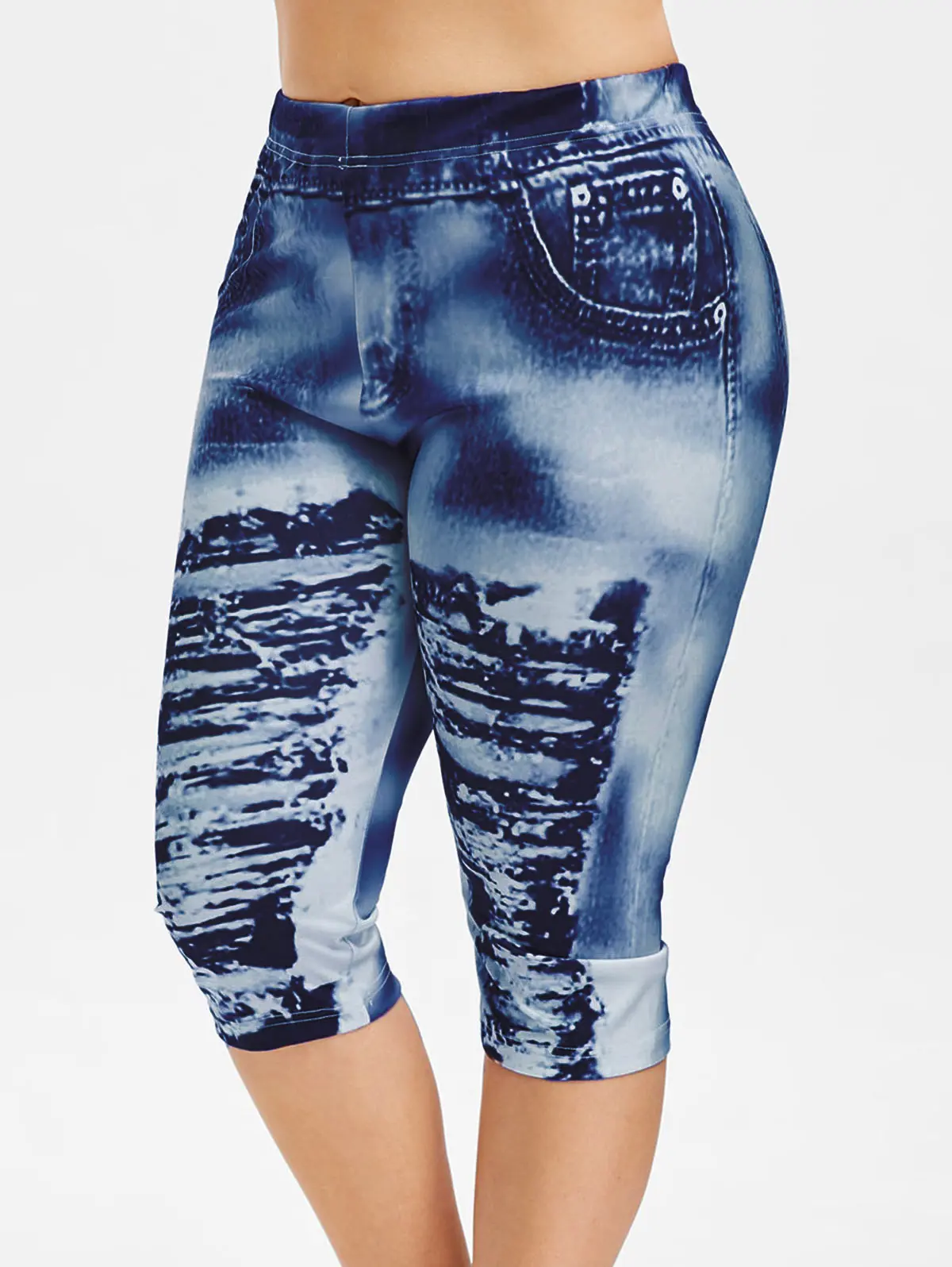 Denim Dark Blue Wipalo Эластичные леггинсы большого размера с 3D принтом, капри, уличная мода 5XL - Цвет: Denim Dark Blue