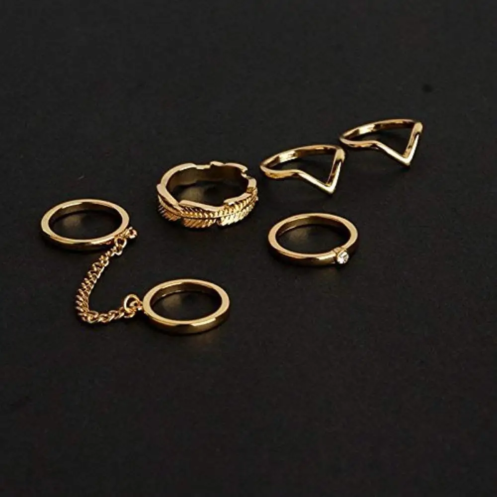 Set 10Pcs Lot of Phalanx Rings Fleche Moon Midi with Pearl Fancy Boheme Jewelry for Woman and Girl (6Pcs Gold) | Украшения и