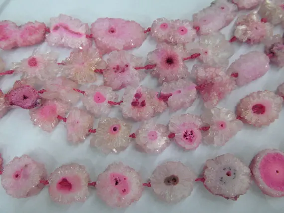 

Druzy agate bead onyx stone 15-60mm full strand freeform slab round disc cherry pink red assorted jewelry bead
