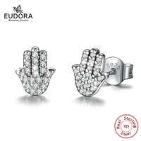 eudora 925 sterling silver hamsa hand earring silver hand ear stud with clear cubic zirconia earrings jewelry for lover cye104