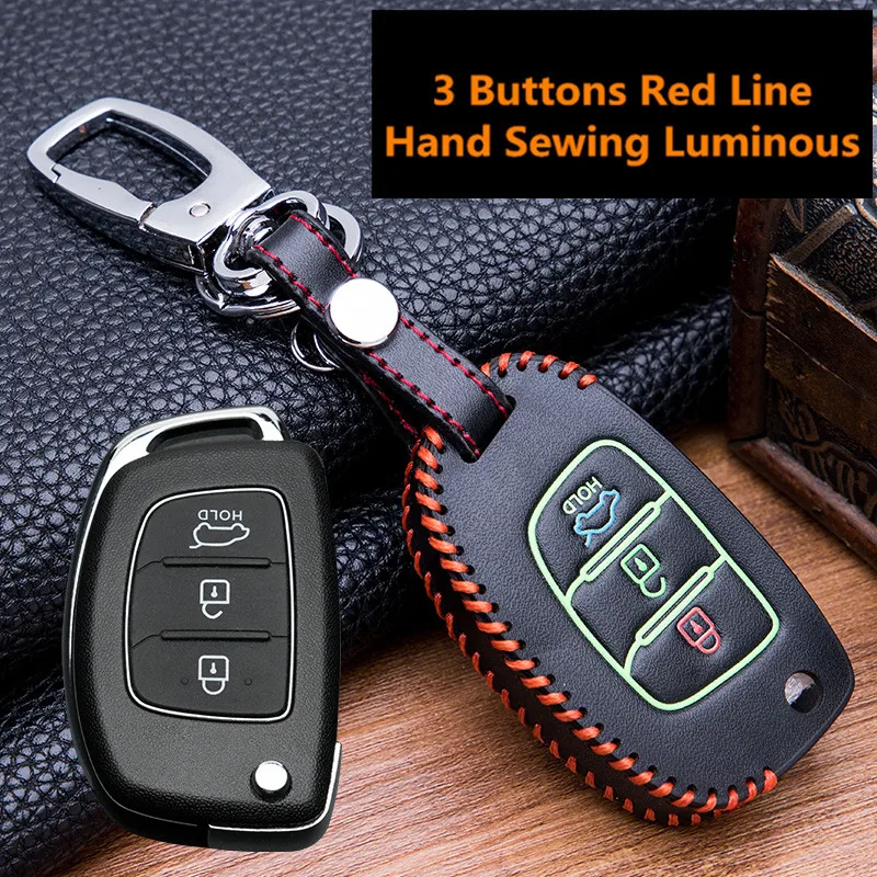 Светящийся Кожаный Автомобильный брелок для ключей чехол Hyundai Creta I10 I20 Tucson Elantra Santa