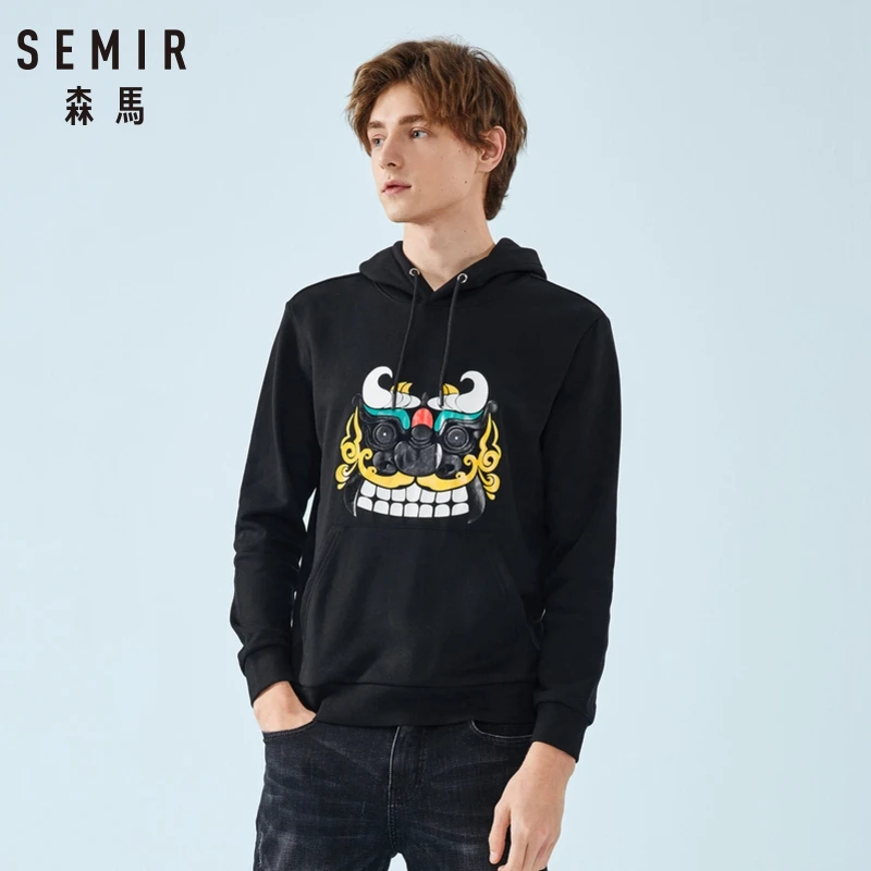 SEMIR мужская вышитая Толстовка с капюшоном Мужской пуловер карманом кенгуру