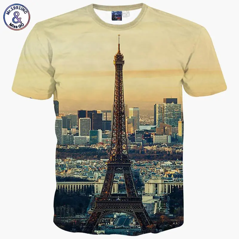 Модная Мужская/женская летняя футболка с 3d принтом город Париж Эйфелева башня