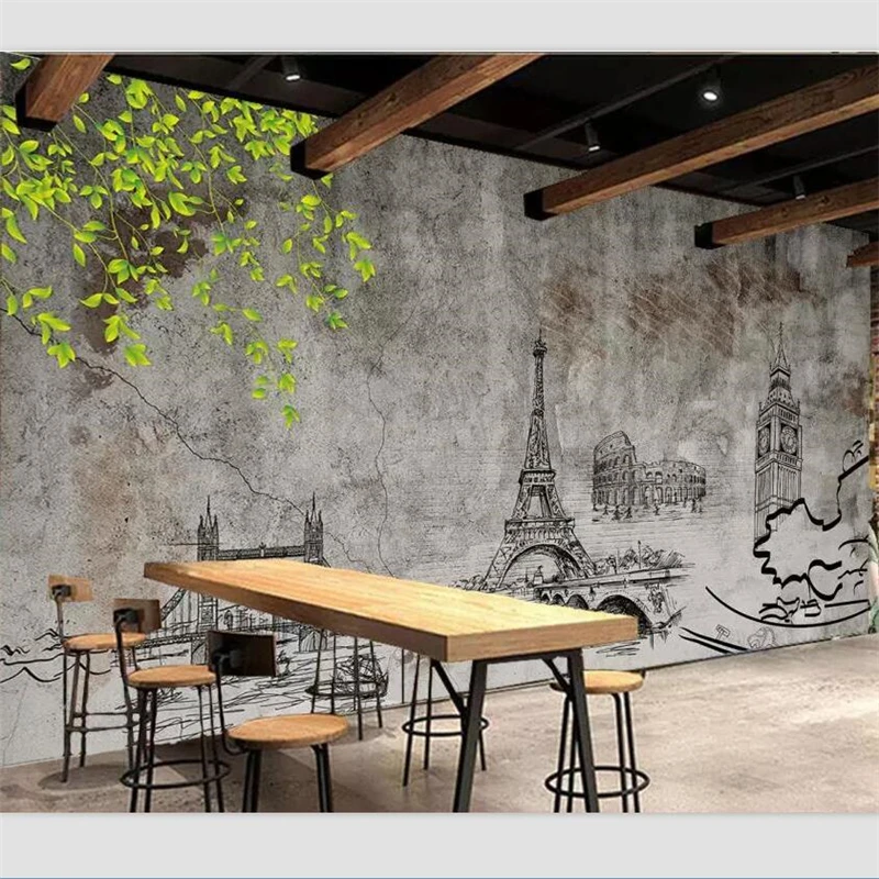 

beibehang Wallpaper custom living room bedroom mural hand painted paris eiffel tower tooling restaurant background wall