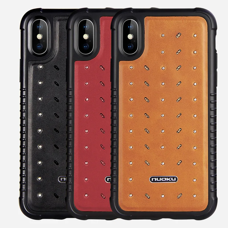 Роскошный чехол из натуральной кожи для телефона iPhone 7 8 Plus X металлическая заклёпка нескользящая Мягкая задняя крышка из ТПУ для samsung note9