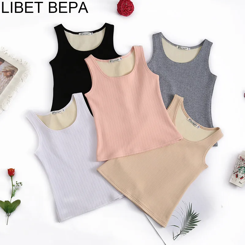 

New Arrival 2021 Winter Spring Women Sexy Fashion Casual Tank Tops Solid Camis Slim Fit Female Add Velvet Warm Top CT022