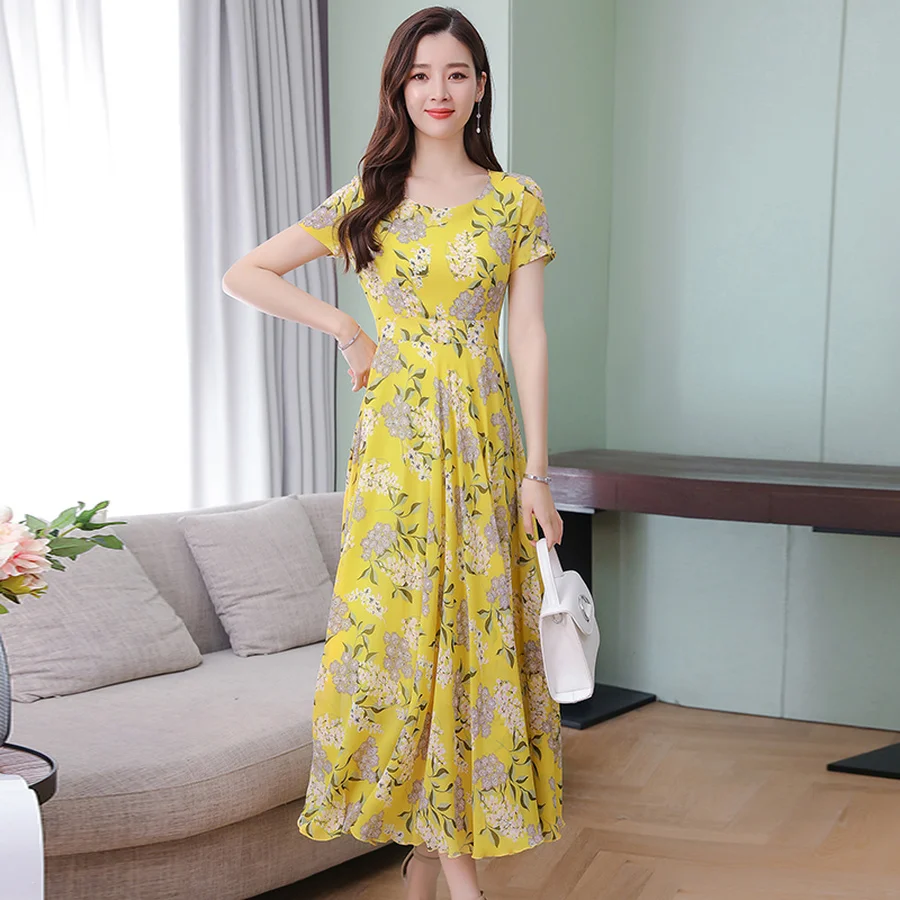 Summer 3XL Plus Size Print Beach Midi Sundress 2020 Elegant Women Floral Chiffon Boho Maxi Dress Vintage Bodycon Party Vestidos | Женская