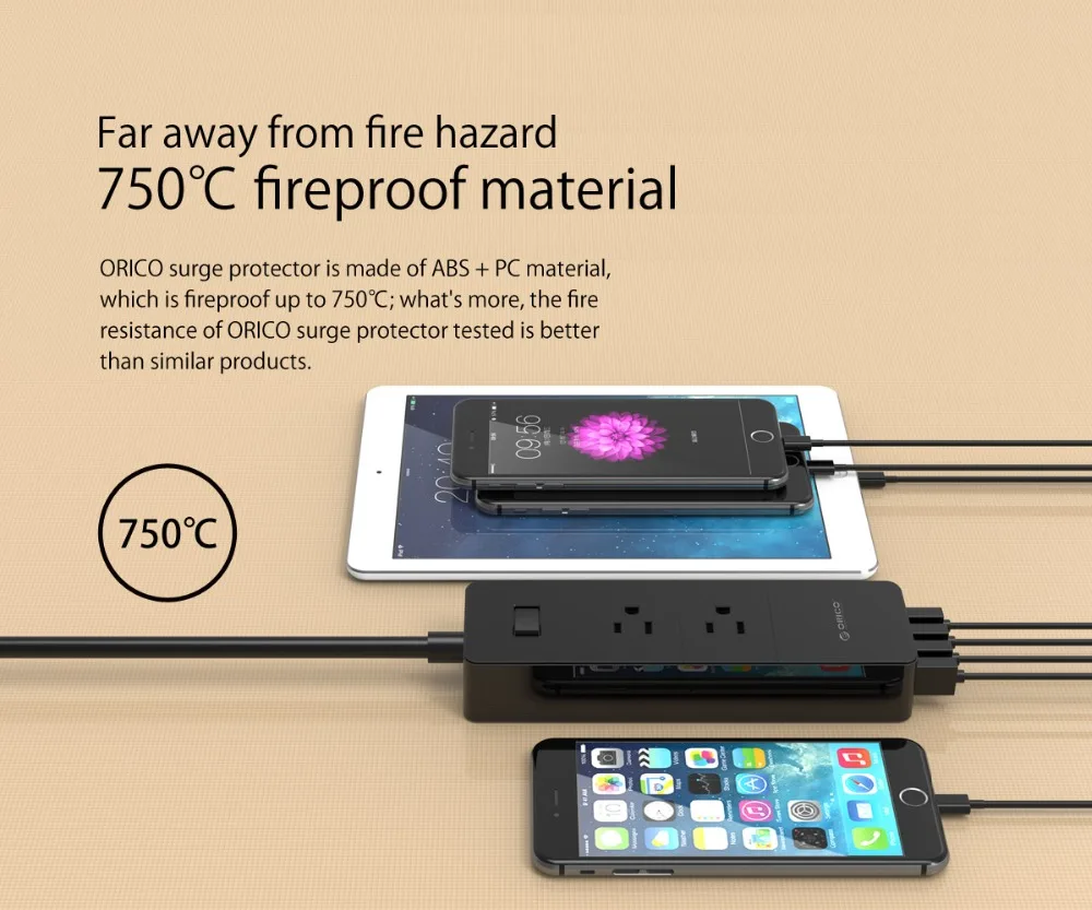 ORICO 2 AC Outlet Защита от перенапряжения с 4 USB штепсельной вилкой США супер зарядный