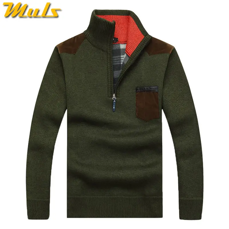 Army Green 7 цветов, флисовый свитер для мужчин, зимний, тяжелый, вязаный, 1/4, на молнии, толстый, мужской свитер, джемпер, осень, США, размер M-3XL - Цвет: Army Green