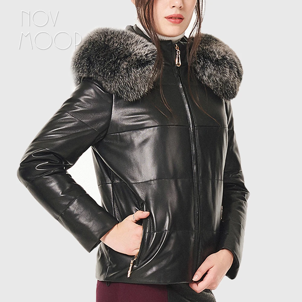 Winter women genuine leather real sheepskin down coat fox fur hooded mink spliced quilted outwear casaco LT2725 | Женская одежда