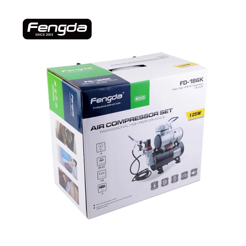 Fengda FD 186K безмасляный компрессор AS1203 2 с Аэрограф Воздушный шланг мини насос