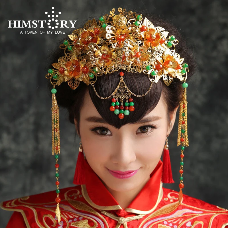 

Handmade Chinese Bridal Tiaras Vintage Bridal Hair Accessories Multicolor Hairwear Suit Chinese Style Wedding Headpiece