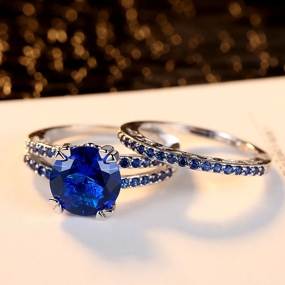 Женские серебряные обручальные кольца RACHEL VICHY круглые синие камни JewelryWL
