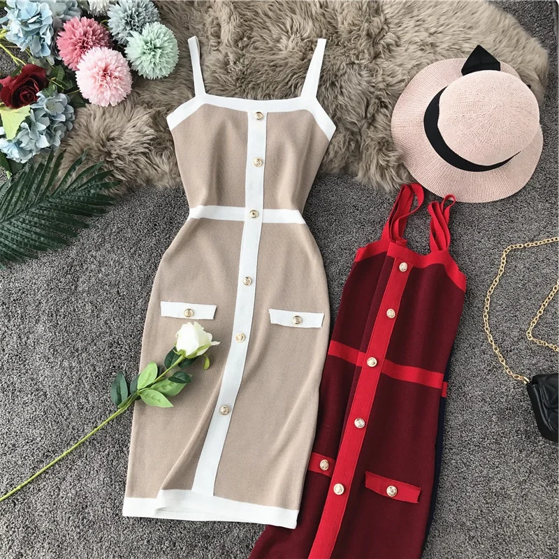 ALPHALMODA облегающее трикотажное платье на бретелях в цветную полоску, однобортное, на пуговицах, женские вечерние, сексуальные, облегающее, вязаное платье