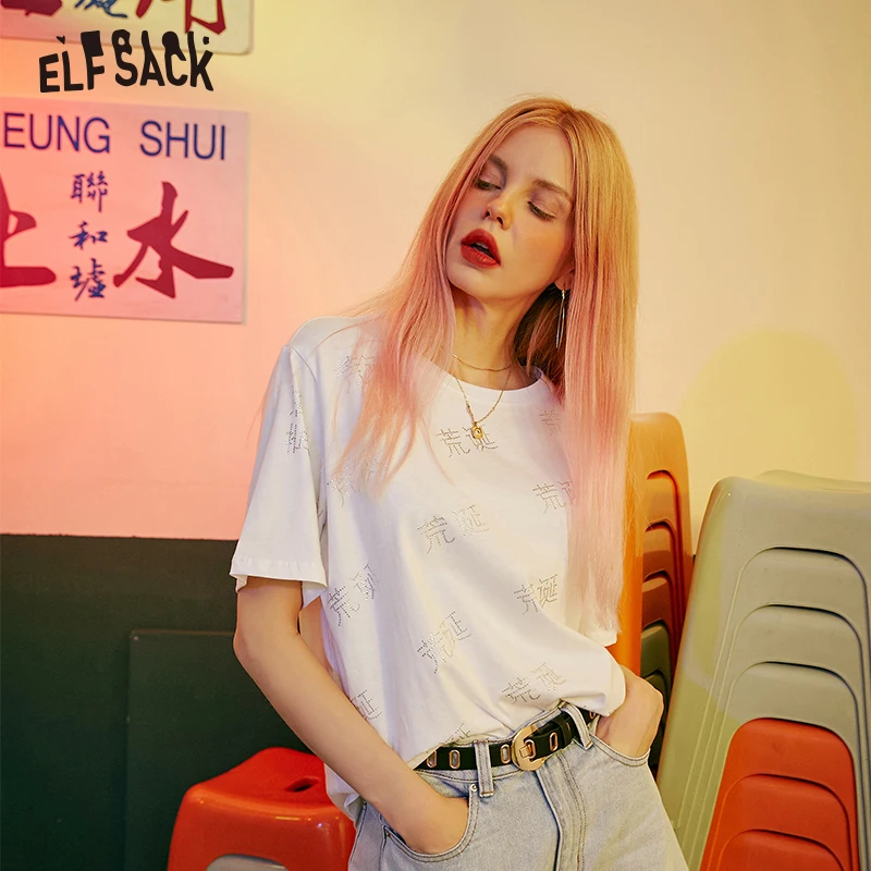 Женская повседневная футболка из хлопка ELF SACK черная женская с круглым вырезом и