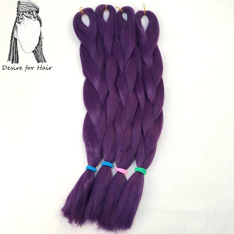 Desire for hair, 1 упаковка, 24 дюйма, 100 г, синтетические огромные косички, цвет Омбре, черный, серый, бордовый, косички для наращивания волос - Цвет: # Фиолетовый