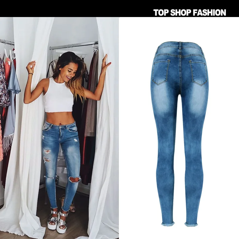 Suvance High Waist Stretchable Cotton Washed Holes Spring Fashion Pencil Jeans Quality Material Trousers|pencil jeans|high waistjeans trousers |