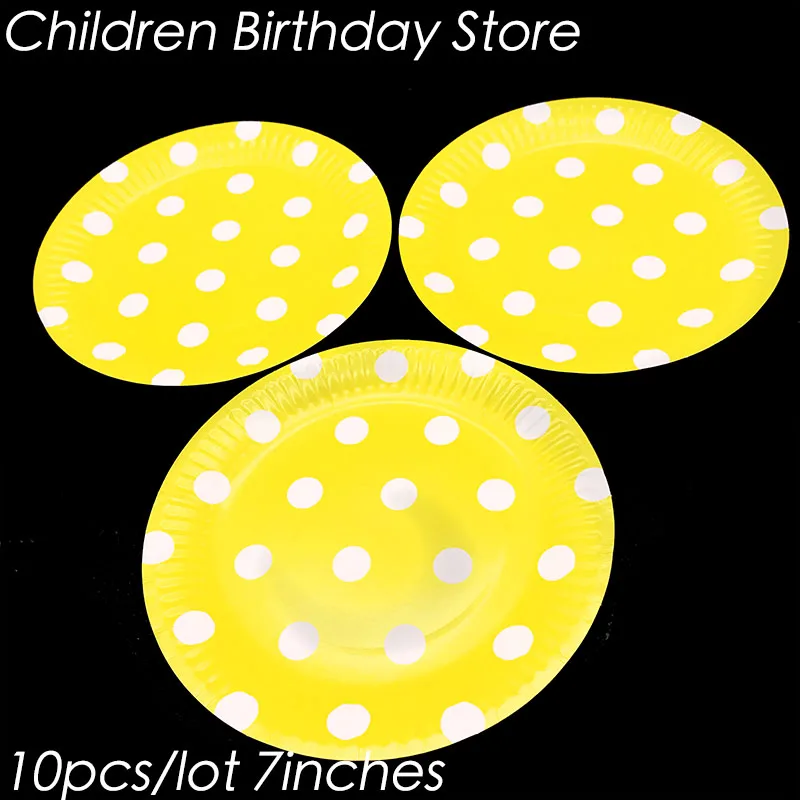 Одноразовые тарелки в желтый горошек 10 шт./лот тематические украшения для дня
