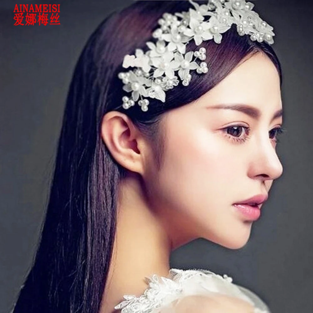 AINAMEISI модные свадебные ободки ручной работы с белым жемчугом и кристаллами