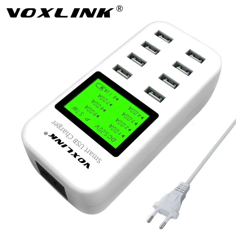 Voxlink 5 В/8a USB Зарядное устройство 8 портов Desktop Мощность адаптер с ЖК-дисплей