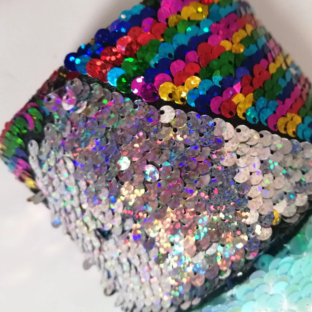 2 года/лот двухцветная Двусторонняя Блестящая лента 75 мм Blingbling ручная работа лента DIY Пояс головной убор материалы Свадебные украшения