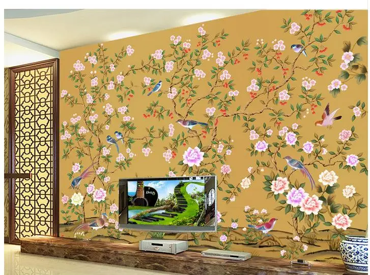 3d обои для комнаты ручная роспись цветы и птицы на фоне стены фрески настенные |