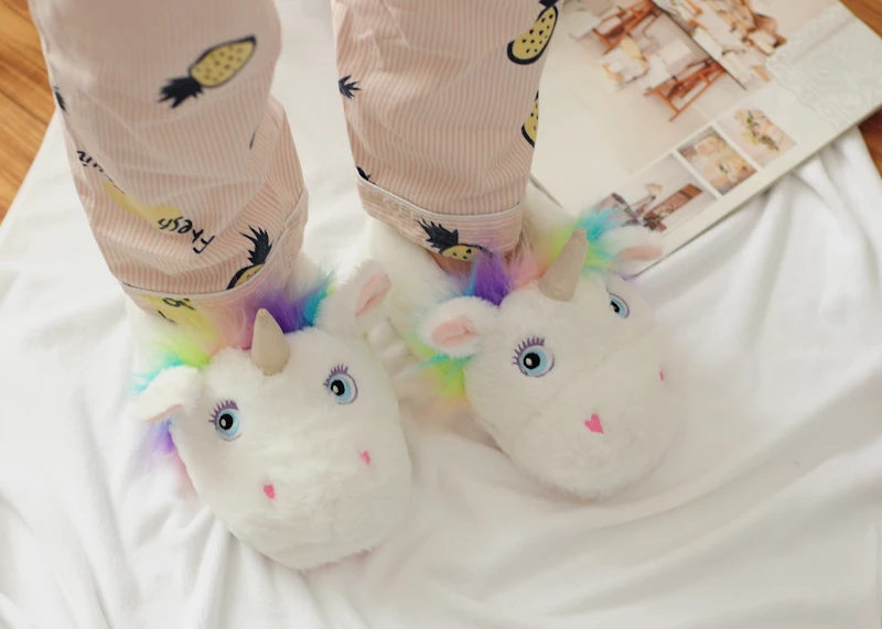 Мягкая теплая Домашняя обувь с изображением единорога из мультфильма kawaii; хлопковые ботинки с набивкой единорога; креативный прекрасный подарок для детей; для девочек; для детей